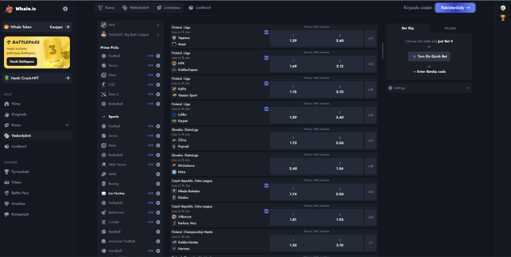 Kryptovedonlyönti tarjoaa laajat kerroinvalikoimat
