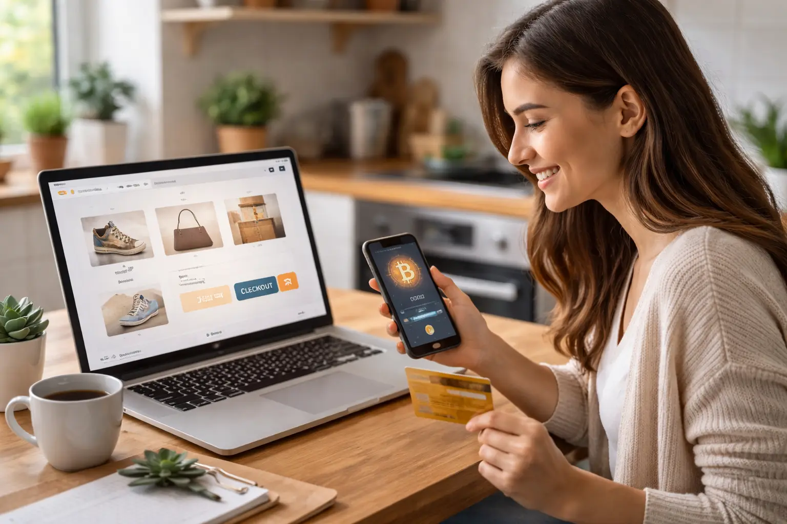 nainen-tekee-ostoksia-kryptovaluutalla