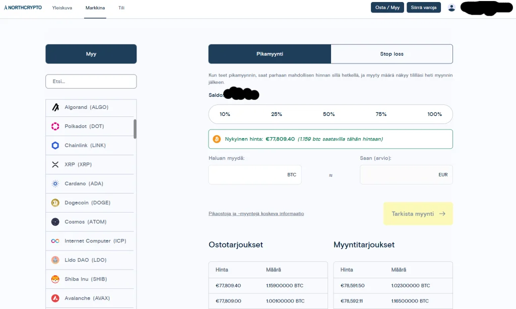 Northcrypton käyttöliittymä