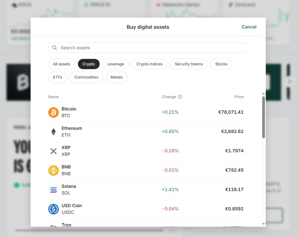 Kryptojen ostaminen onnistuu muutamalla klikkauksella Bitpandassa.