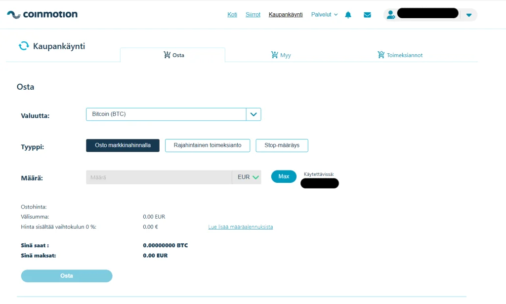 Kryptovaluuttojen ostaminen Coinmotionista on helppoa.